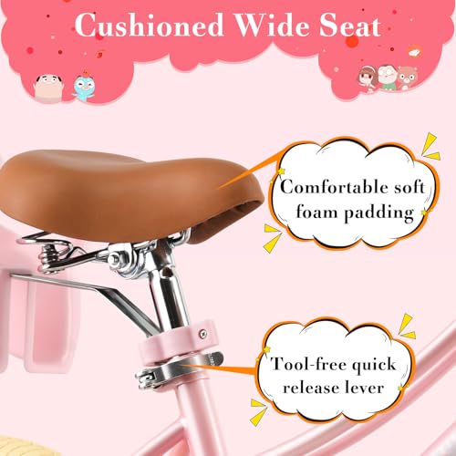 RULLY 12" Donna Bike for Age 2 3 Year old Toddlers and Girls,12" Kids Bike with Training Wheels & Basket, Retro Style in Pink - Image 5