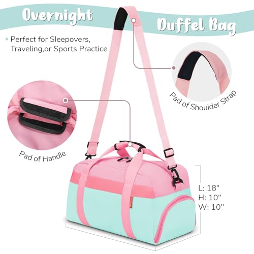 WOOMADA Travel Duffle Bag, Weekend Bag with Wet Pocket & Trolley Sleeve, Overnight Bag With Shoe Compartment, Fit for Sports Practice, Travel and Gifts(pink green)2