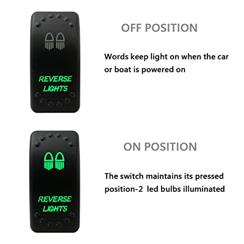 Image of Green Backlit Rocker Switch 5 Pin ON-Off Laser Etched Button Switch with Wires for Car Marine Boat UTV 20A /12V 10A /24V (Reverse Lights)