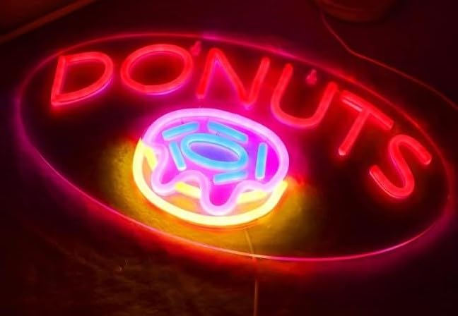 Wall Mitra DONUTS Neon Signs for Wall Decor Neon Lights for Business Led Signs Suitable for Bakery Dessert Cake Shop Convenience Stores Supermarkets 5V Power Adapter 16X9 Inch (Blue+ Red+Pink+Yellow)-image-5