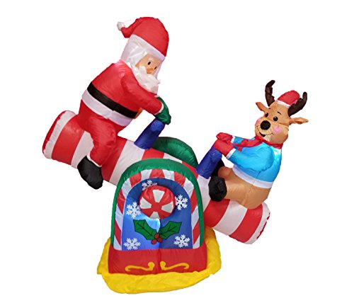4 Foot Animated Christmas Inflatable Santa Claus And Reindeer On Teeter Totter Outdoor Yard Decoration #TOP3
