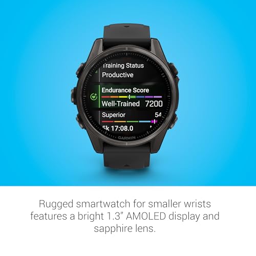 Image of Garmin Fenix 8, 43mm, AMOLED, Sapphire, Smartwatch, Carbon Gray Titanium with Black /Pebble Gray Silicone Band