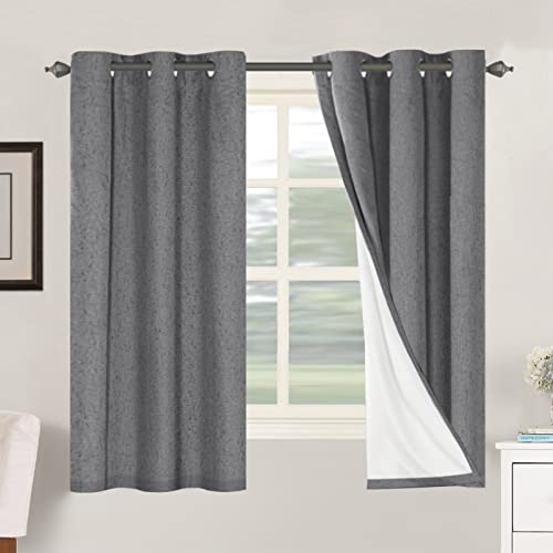 Image of H.VERSAILTEX Primitive Linen Curtains 100% Blackout Curtain Drapes Burlap Fabric Curtains with White Thermal Insulated Liner, Grommet Top Drapes Living Room /Bedroom (2 Panels, 42 x 63 Inch, Grey)