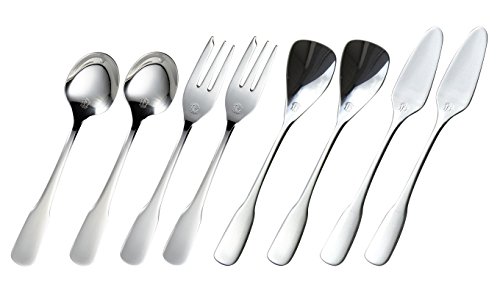 KEVNHAUN ケヴンハウン 燕三条で職人が1本1本作っているカトラリーセット ティータイムペア8本セット ティースプーン、ケーキフォーク、アイスクリームスプーン、バターナイフ各2本 ホテルやレストラン向けプロ仕様 マット仕上げでカトラリー 燕三条 来客