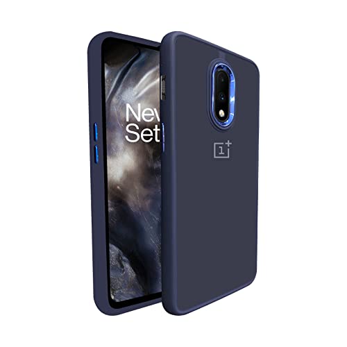 Image of A rtistque Frosted Translucent Back Cover Case for Oneplus 7 | Electroplated Chrome Ring | Raised Camera Edges for Protection | Smooth Sides TPU - Blue