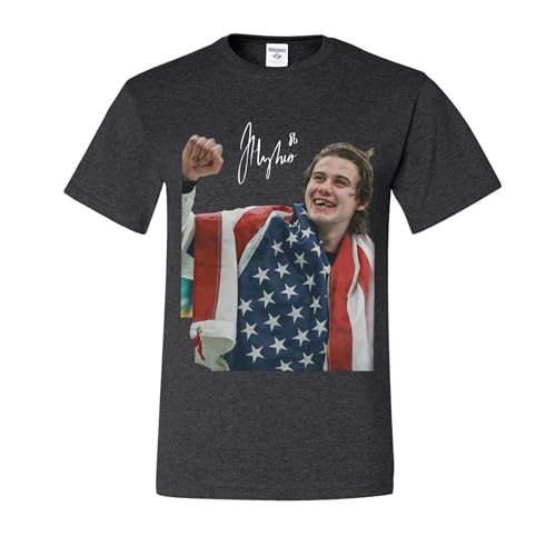 Jack Hughes 86 USA Flag T-Shirts Heather Black Large