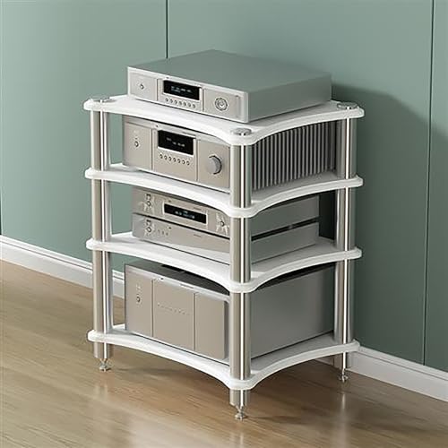 Soportes de altavoz Soporte para medios audiovisuales de 2, 3 o 4 niveles, rack de audio de suelo con patas, gabinete para componentes de audio y video, gabinete para componentes estéreo para sala de