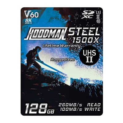 Hoodman 128GB Steel UHS-II V60 U3 Class 10 SDXC Memory Card, 260MB/s Read, 100MB/s Write