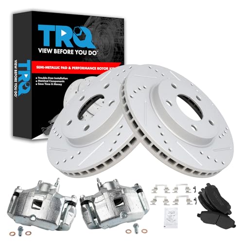 TRQ Front Brake Pad and Rotor Set Semi Metallic Vented Coated Rotors Calipers Compatible with 2008-2011 2008-2016 Mitsubishi Lancer by TRQ - Used condition - US$78.22