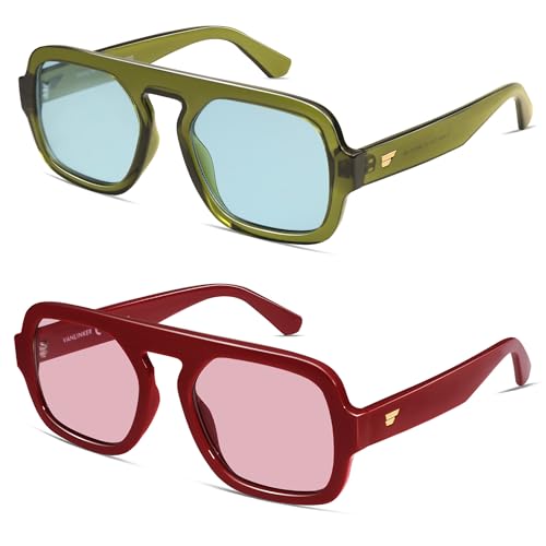 Image of VANLINKER Retro Square Aviator Sunglasses for Women Men 70s Vintage Style Trendy Flat Top Rectangle Sun Glasses VL9826
