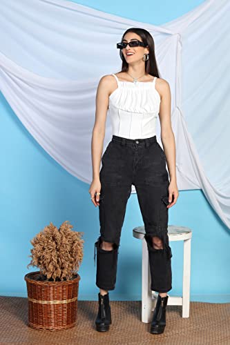 Image of Leriya Fashion Women's & Girls' Solid Square Neck Ribbed /Knitted Sleeveless Stretchable Slim Fit Crop Tank Top