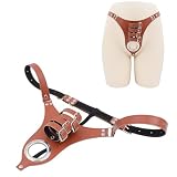 Youxclian Verstellbarer Keuschheitsgürtel aus Leder Peniskäfig Cock Cage Herren Bondage Belt Penis Käfig Gay Chastity Belt Gerät Sexy Fessel Keuschheit SM Sklave Sex Spielzeug Für Männer(braun)