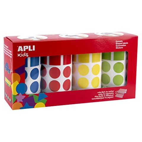 APLI Kids 18804 - Packung mit 8260 Stück in 4 Rollen mit verschiedenen geometrischen Formen , 20 mm, permanent klebend Cover