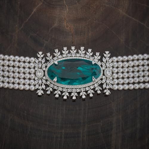 Image of KUSHAL'S Fashion Jewellery Rodium Polished Copper Zircon Necklace for Women