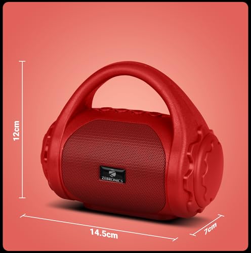 Image of Zebronics ZEB-COUNTY 3W Wireless Bluetooth Portable Speaker With Supporting Carry Handle, USB, SD Card, AUX, FM & Call Function (Red)
