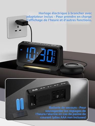 Mesqool Réveil Extra Fort avec Secoueur de Lit, Réveil Numérique pour Sourd – vue 2