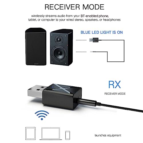 Image of TECHONTO Bluetooth 4.0 Stereo Audio 2in1 Receiver Transmitter Mini Bluetooth AUX RCA USB 3.5mm Jack for TV PC A2 Car Kit Wireless Adapter-Black