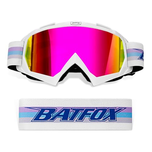 Image of BATFOX Motorcycle Glasses Goggles Dirt Bike Motocross Safety ATV Tactical Riding (HD Purple-White Color, Adult)