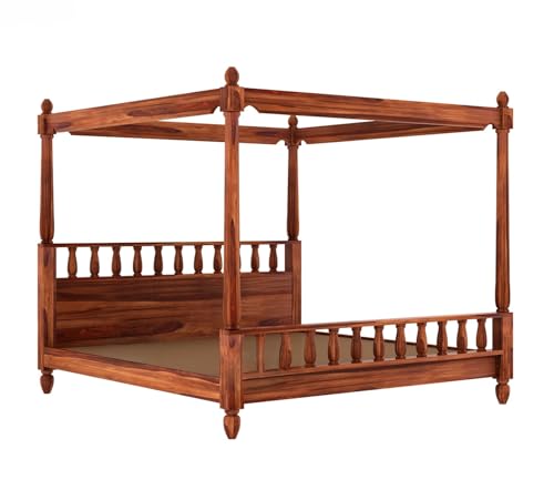 Image of Sheesham Solid Wood Allure Poster Bed Without Storage King Size Bed for Beautiful Bedroom (King, Honey)