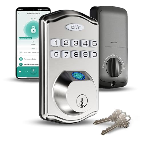 EUUKAITARY Fingerprint Door Lock, Keyless Entry Door Lock, Auto Lock Smart Lock Deadbolt with Keypad, Smart Locks for Front Door, Digital Electronic Deadbolts with Code, APP Control