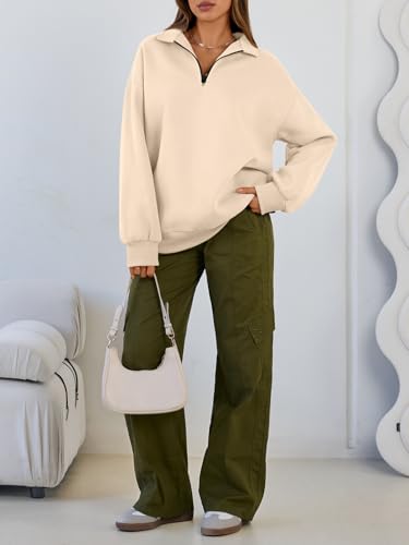 Image of Trendy Queen Women's Oversized Half Zip Fleece Sweatshirts-Cozy Pullover, Sweaters for Fall Winter