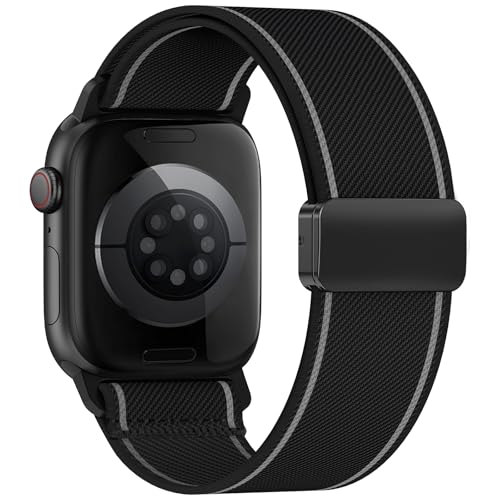 Image of Stretchy Band Compatible with Apple Watch Bands 40mm 38mm 41mm 42mm 44mm 45mm 46mm 49mm Women Men,Magnetic Clasp Nylon Elastic Sport Strap for iWatch Series 11 10 9 8 7 6 5 4 3 SE SE2 SE3 Ultra