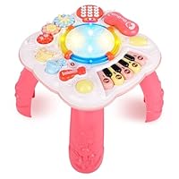 Cemirk Baby Activity Table, Baby Musical Toys 6-12 Months, Activity Center for 1 2 3 Years Old Pink(Size:30 * 30 * 30cm)