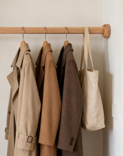 Barra Armario Soporte y Accesorio de Madera pour Barra Armario, Juego Valet para Montar en Pared o Marco Puerta pour Autocaravana Taller, Organizador Oval(106cm/41.7in/3.5ft)