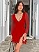 Mizoci Women's Sexy Long Sleeve Deep V Neck Mini Dress Ruched Ruffle Slit Bodycon Party Short Dresses, Small, Red
