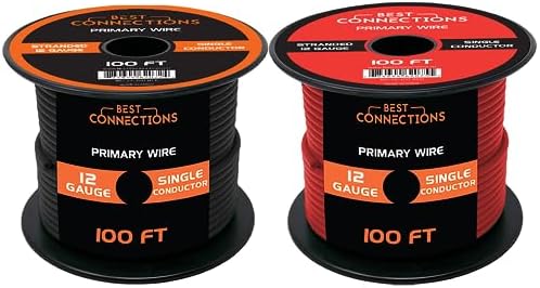 BEST CONNECTIONS 12 Gauge Automotive Primary Wire Bundle (100ft Each, Red & Black) | Ideal for Car Audio, Automotive, and Trailer | Durable Primary/Remote, Power/Ground Electrical Wiring