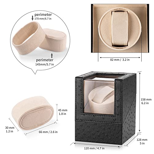 Efaithtek Automatic Single Watch Winder In Black Ostrich Pattern Leather With Japanese Quiet Motor，Ac Adapter Or Battery Powered #TOP1