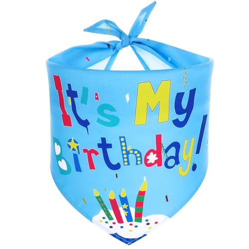 Oruola Bandana di compleanno per cani, decorazioni di compleanno per cani, bandana per cani, bandana lunga 66 cm, bavaglini triangolari per cani di taglia piccola, media e grande, colore blu