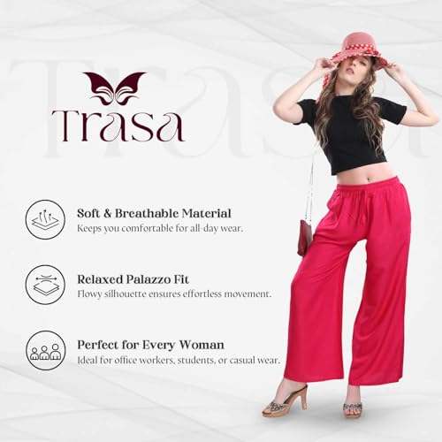 Image of TRASA Women's and Girls Cotton Reyon Regular Fit Palazzo Pants - Available Size - L, XL, 2XL, 3XL