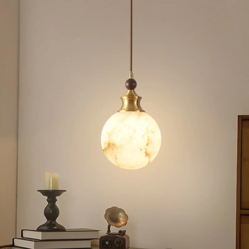 Lampe à suspension en travertin D15CM et cuivre antique pour chambre