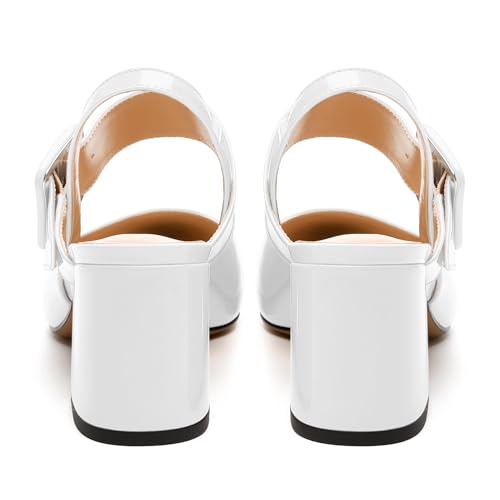 Women's Pointed Toe Pumps - 2.55" Chunky Mid Heel Slingback with Adjustable Buckle, Solid Color Dress Shoes for Work, Dates & Balls4