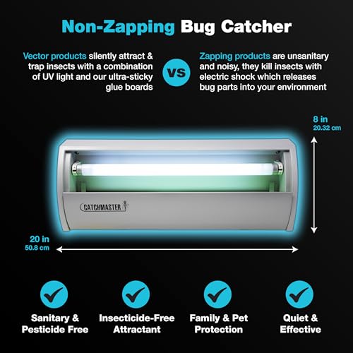 Catchmaster Pro Series Flying Insect Light Trap, Electric UV Light Fly Trap, Silent Adhesive Glue Board, Mosquito Gnat Killer Indoor, UV Lamp Bug Catcher, Pest Control for Home & Garage