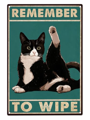 Image of Vintage Cat Wall Art Metal Sign for Entryway, Living Room - Matte Aluminum Print Gift for Cat Lovers (Wipe)