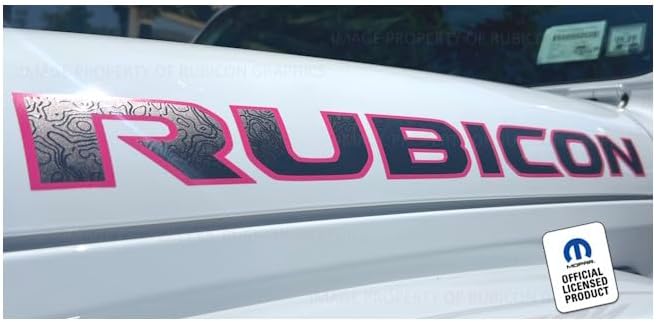 Decal Mods Rubicon Hood Graphic Vinyl Decal fits Jeep Rubicon JL/JT (2018-2025) Matte Black topo Lines with Hot Pink Outline (Set of 2) - CHOTPNK | UV1A1
