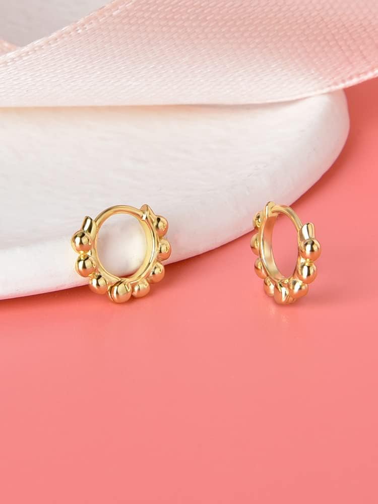 Ball Beaded Huggie Hoop Earrings Upper Ear Cartilage Helix 925 Sterling Silver Gold Small Tiny Mini 12mm 10mm 9mm 8mm 7mm 6mm Hoop Earrings - Image 2