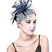 DUOJINSANXI Fascinators Hats for Women, Tea Party Hats for Women and Girls, Fashion Elegant Navy Blue Church Hat, Tea Party Attire Accessories Flower Mesh Headband for Easter and Wedding