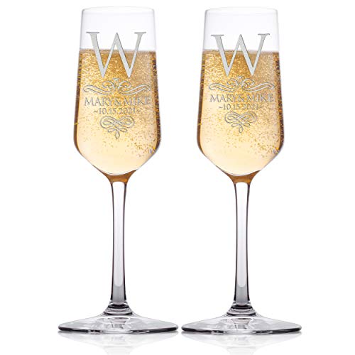 Set of 2 Personalized Wedding Champagne Flute Glasses Customized Wedding Champagne Glasses