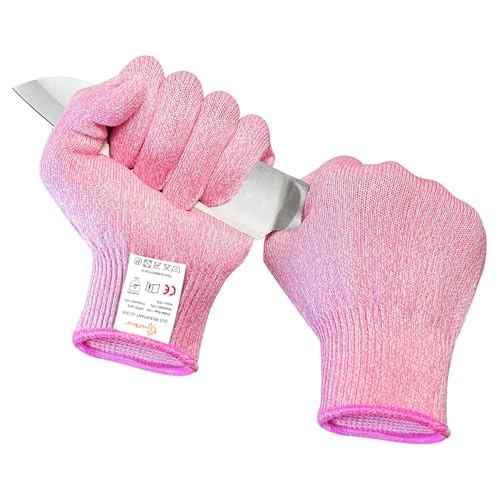 Evridwear Cut Resistant Gloves Food Grade Level 5 Kitchen Safety Protection (Medium, Pink)