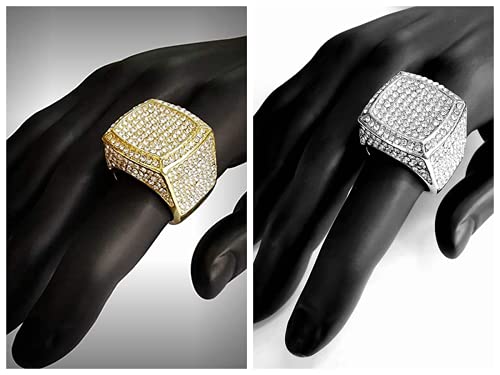 Hip Hop Iced Out Silver And Gold Rings For Men,Bling Gold Diamond Men Rings,Big Boss Rings Size 8/9/10/11/12 (Ring 1-Gold,#9) #TOP1