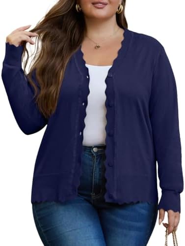 OLRIK Plus Size Cardigan for Women Cropped Long Sleeve V-Neck But...
