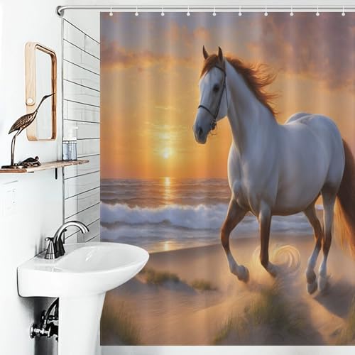 Rideau de douche cheval imperméable en tissu polyester 168 x 183 cm pour baignoire