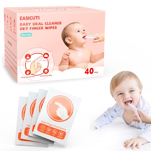 Image of EASICUTI 40Pcs Baby Finger Toothbrush, Dry Wipes Baby Toothbrush, Baby Tongue Cleaner, Newborn Tooth and Gum Wipes, BAB y Oral Cleaner, Infant Toothbrush Mouth Clean for 0-36 Month