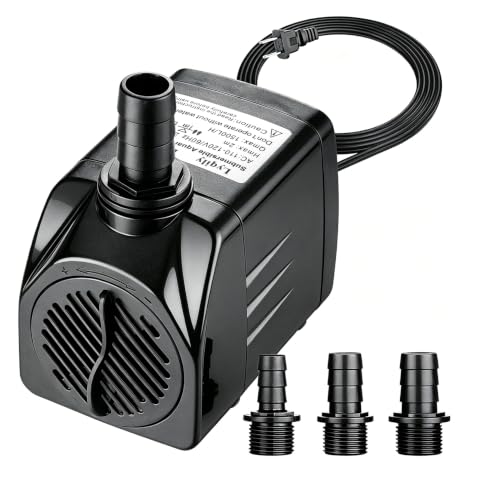 400GPH Quiet Submersible Water Pump for Aquariums Fountains with 3 Nozzles