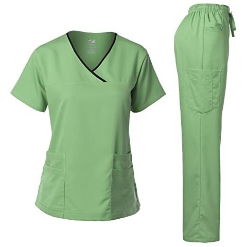 Dagacci Medical Uniform Junior Style Contrast Binding Wrap Set Apple Green S Cover