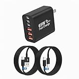 iPhone タイプc 充電器 USB Type-C 充電器 合計 PD65W 急速充電 GaNIII技術対応 USB-A & Type-C コンセント式電源アダプター 搭載 iPhone 17air/pro max/16/15/14/13/SE3 iPad、Android/タブレット (002 black, 1m1m) image