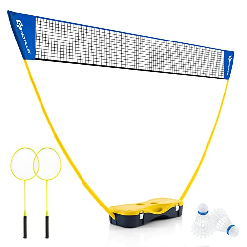 Goplus Portable Badminton Net Set, Volleyball Badminton Net With Storage Base, Rackets, Shuttlecocks, Freestanding Badminton Combo Set For Backyards, Beach, Family Outdoor Games (9Ft- 2 Rackets) #TOP22